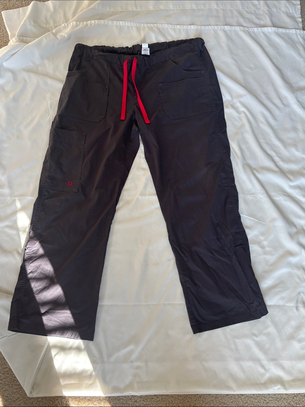 Women's Gray Cargo Pants with Red Drawstring